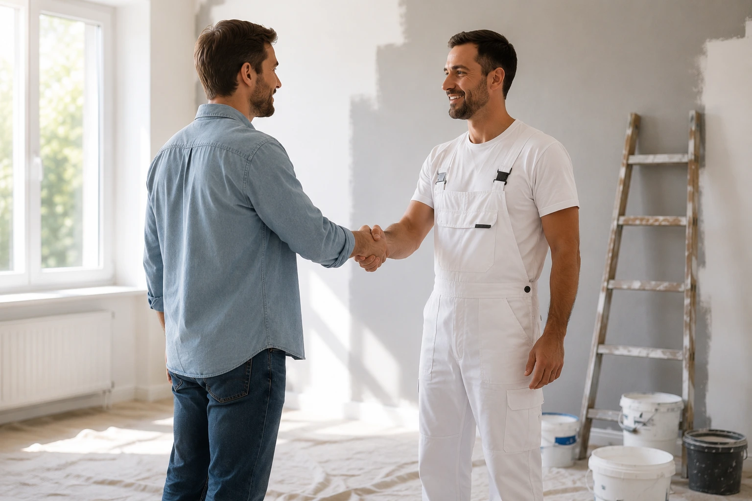 Artisan peintre serrant la main de son client