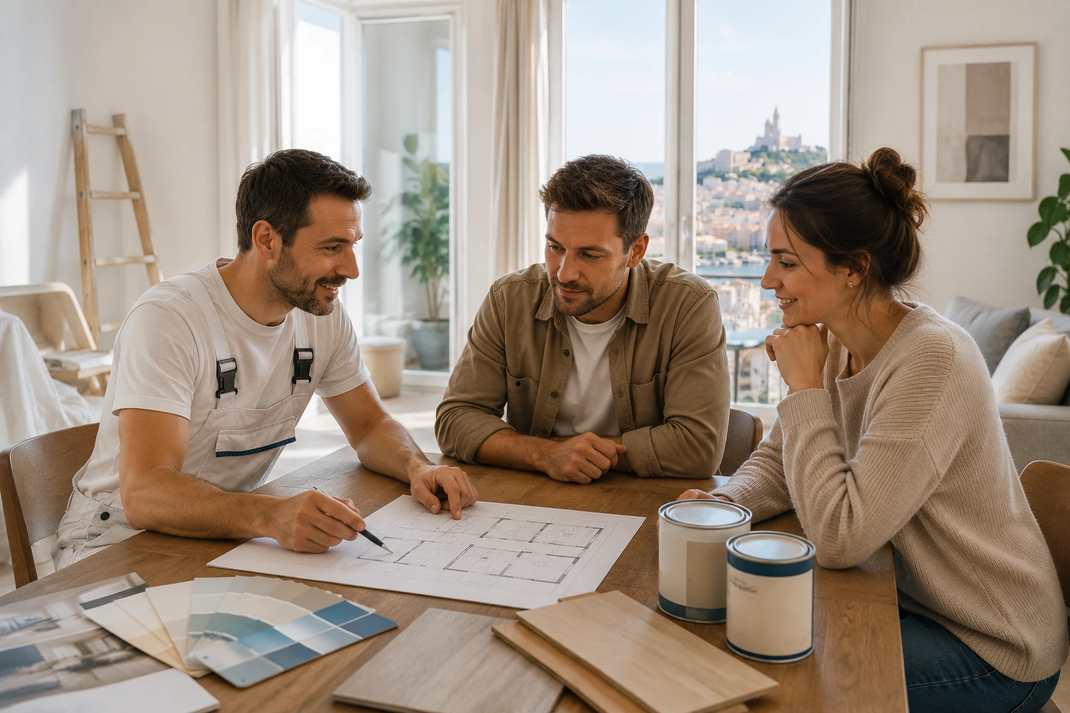 Artisan accompagnant un client dans un projet de rénovation à Marseille